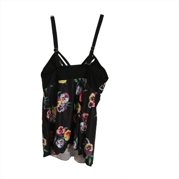 Spaghetti Strap Pansy Print Swimwear Top - Picture 5 of 10
